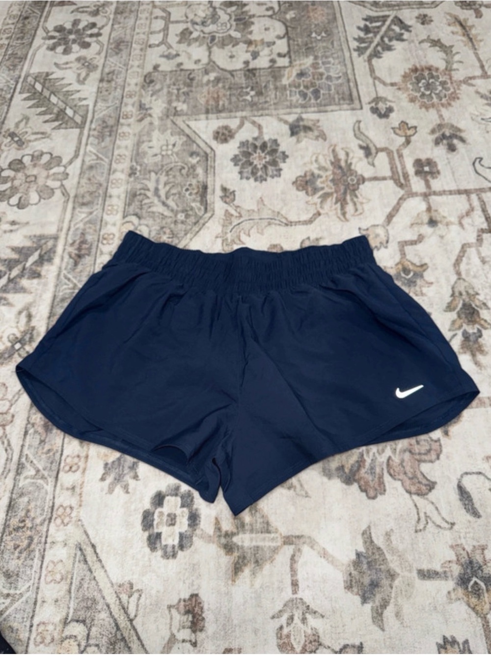 Nike Women's Navy Athletic Running Shorts with White Swoosh